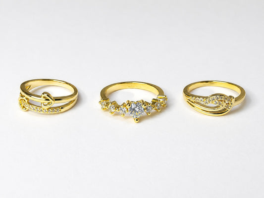 Elegant Gold Crystal Ring Set