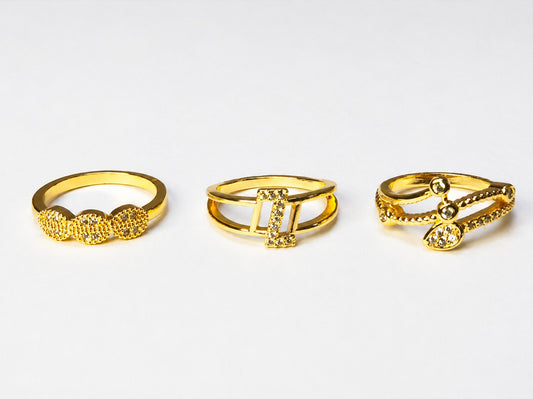Luxury Gold Crystal Ring Set
