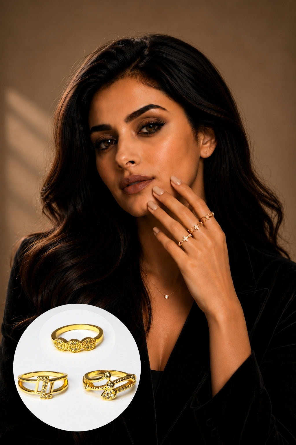 Selena Luxury Gold Crystal Ring Set