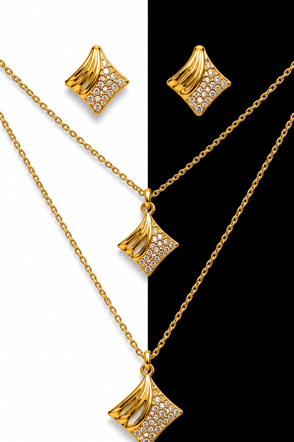 Laila Twin Heart Set – Double Layer Gold Necklace & Stud Combo
