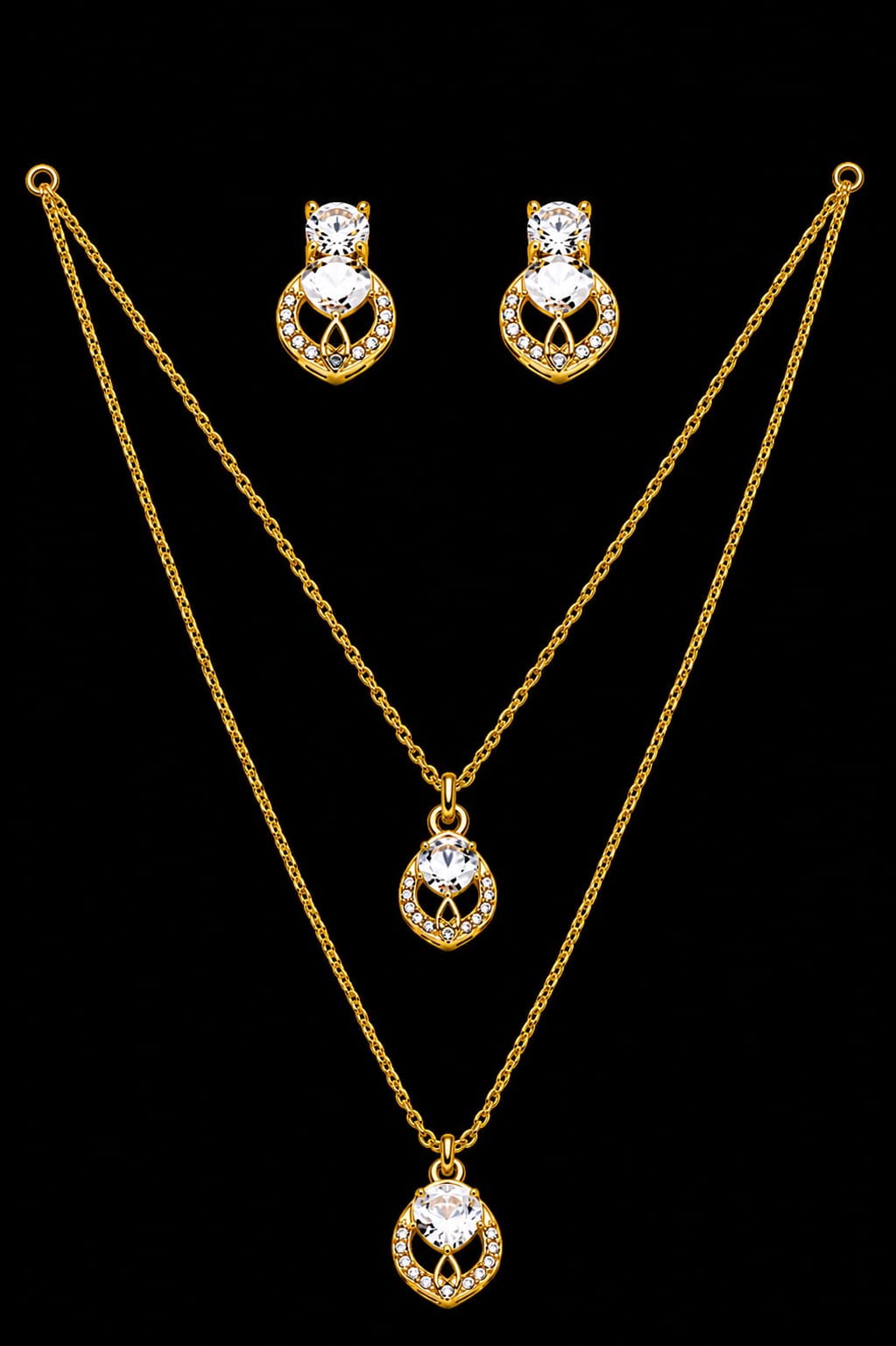 Laila Golden Leaf Set – Double Layer Necklace & Stud Combo