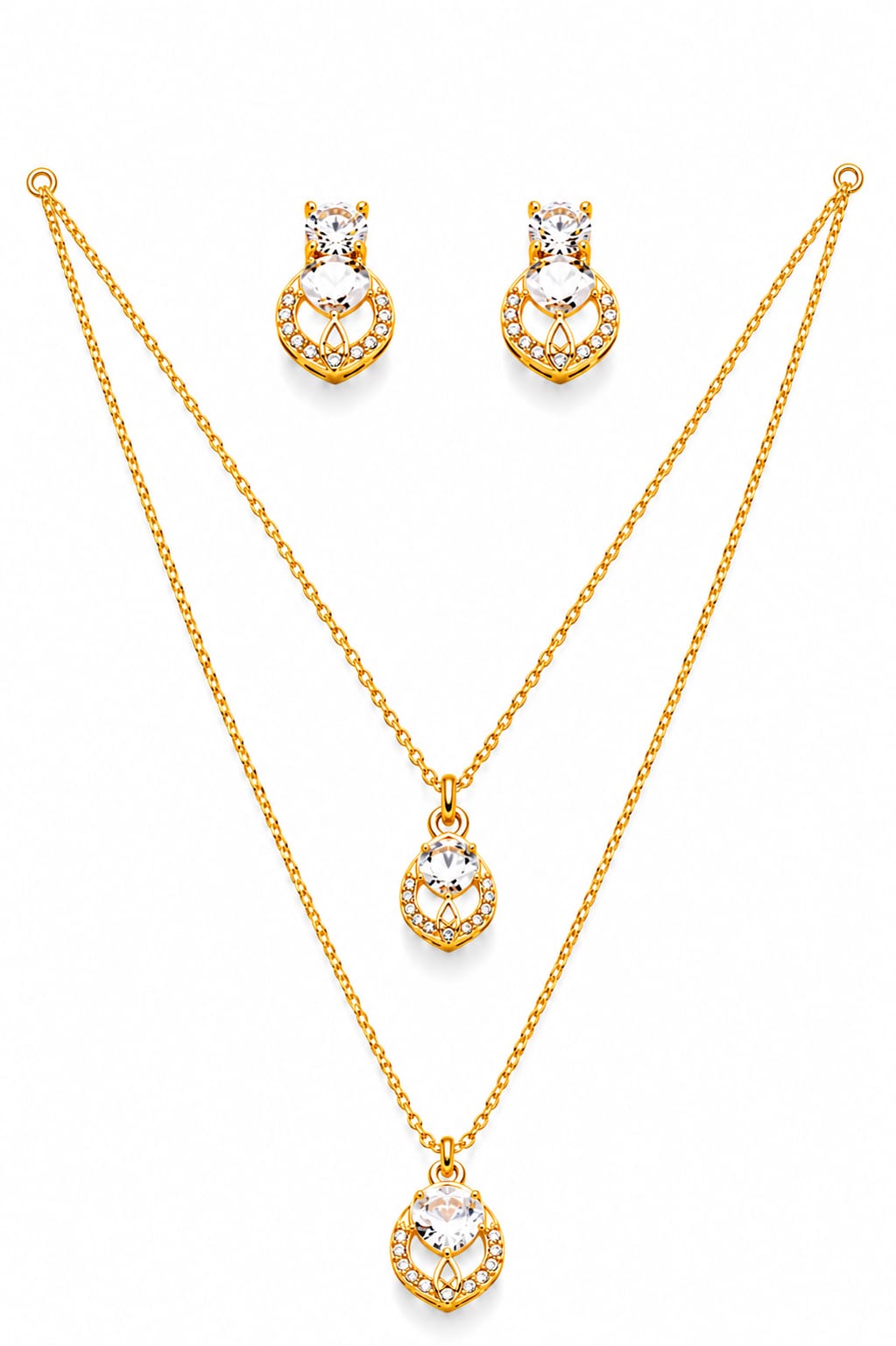 Laila Golden Leaf Set – Double Layer Necklace & Stud Combo