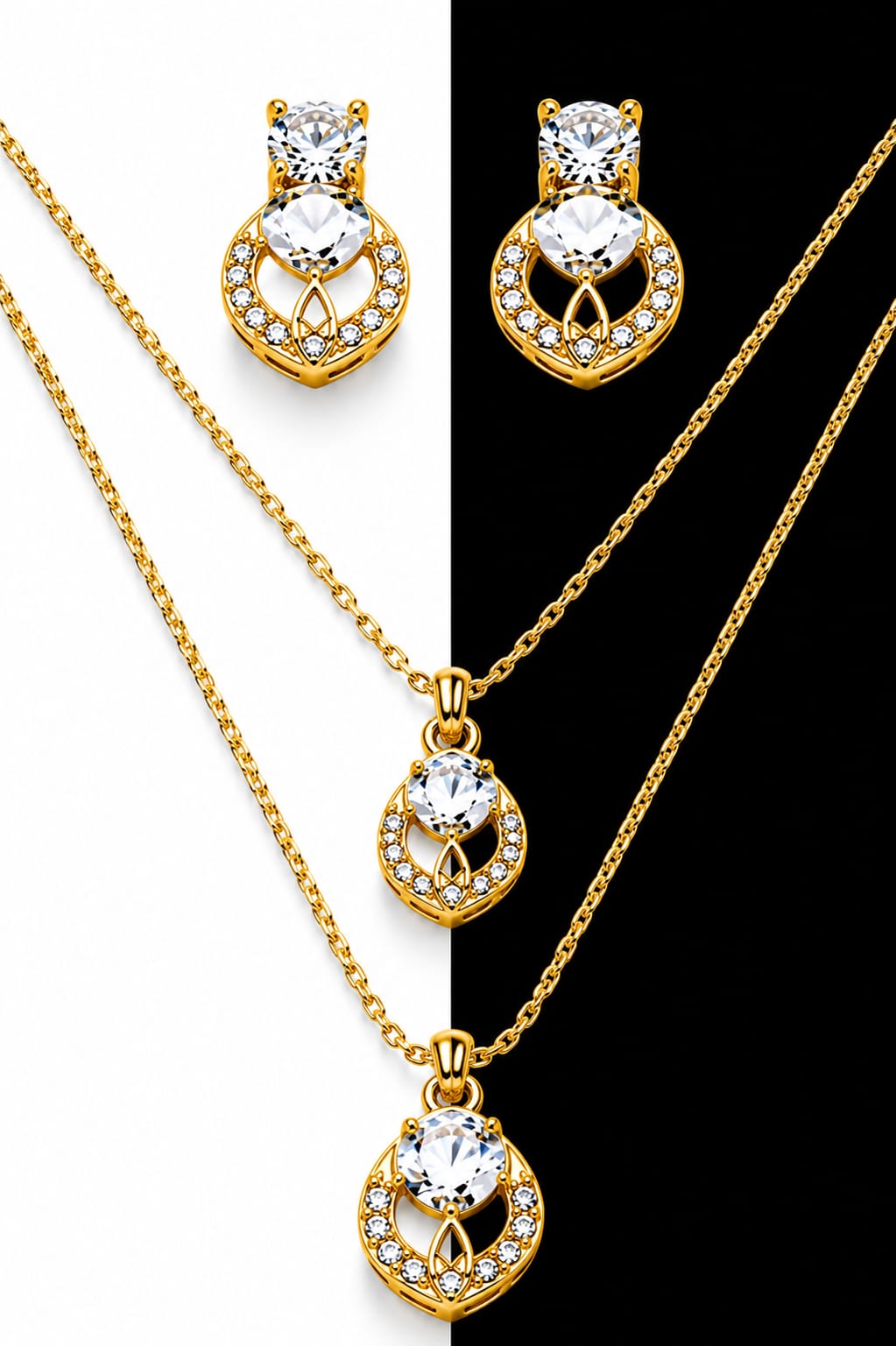Laila Golden Leaf Set – Double Layer Necklace & Stud Combo
