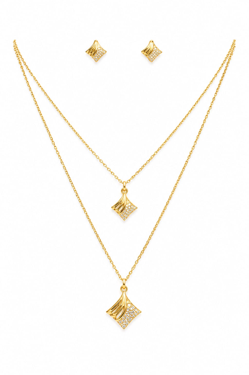 Laila Twin Heart Set – Double Layer Gold Necklace & Stud Combo